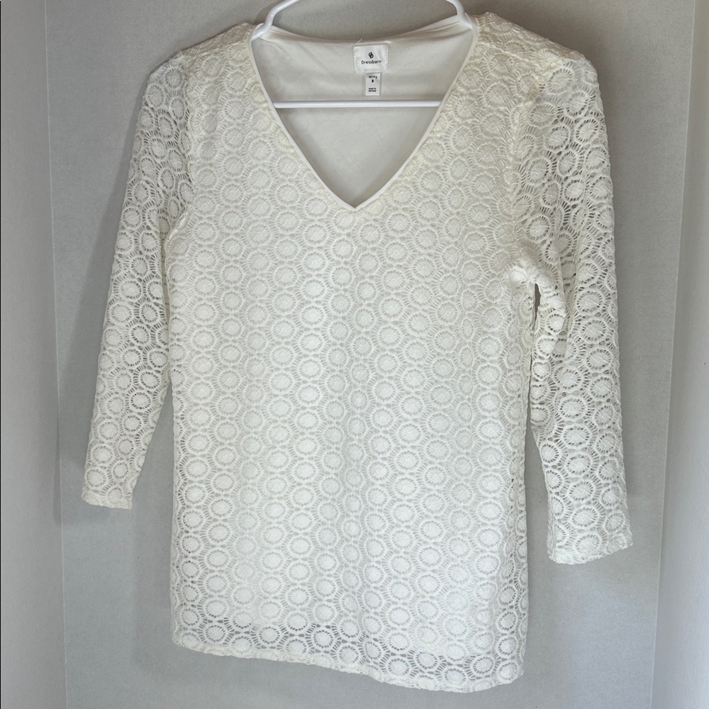 Dress barn white lace overlay top size small petite